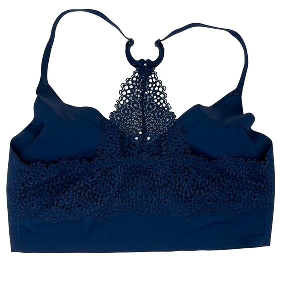 Maidenform Women’s Sports Bra Small Navy Blue Lace Back Bralette Stretch - Picture 2 of 4